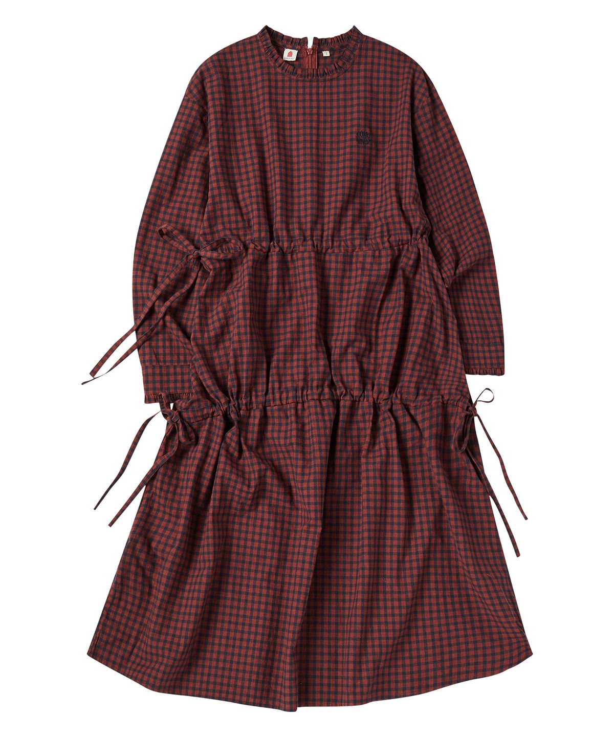 꼬모니노즈(COMONINOZ) W LONG SLEEVE CHECK ONE-PIECE [RED]