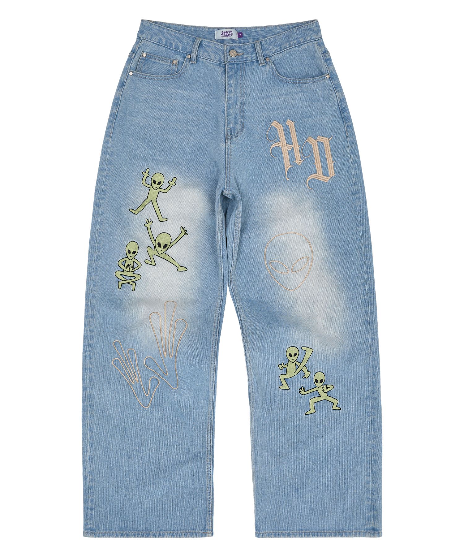 ●HOODHOOD● Western Alien Embroidered Denim Pants Light Blu MUSINSA | HOODHOOD HD Alien Multi-Embroidery Denim Pants