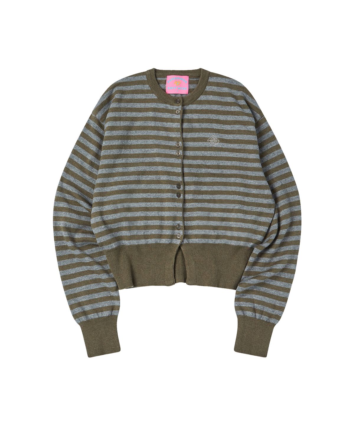 꼬모니노즈(COMONINOZ) W BUTTON STRIPE CARDIGAN [KHAKI]