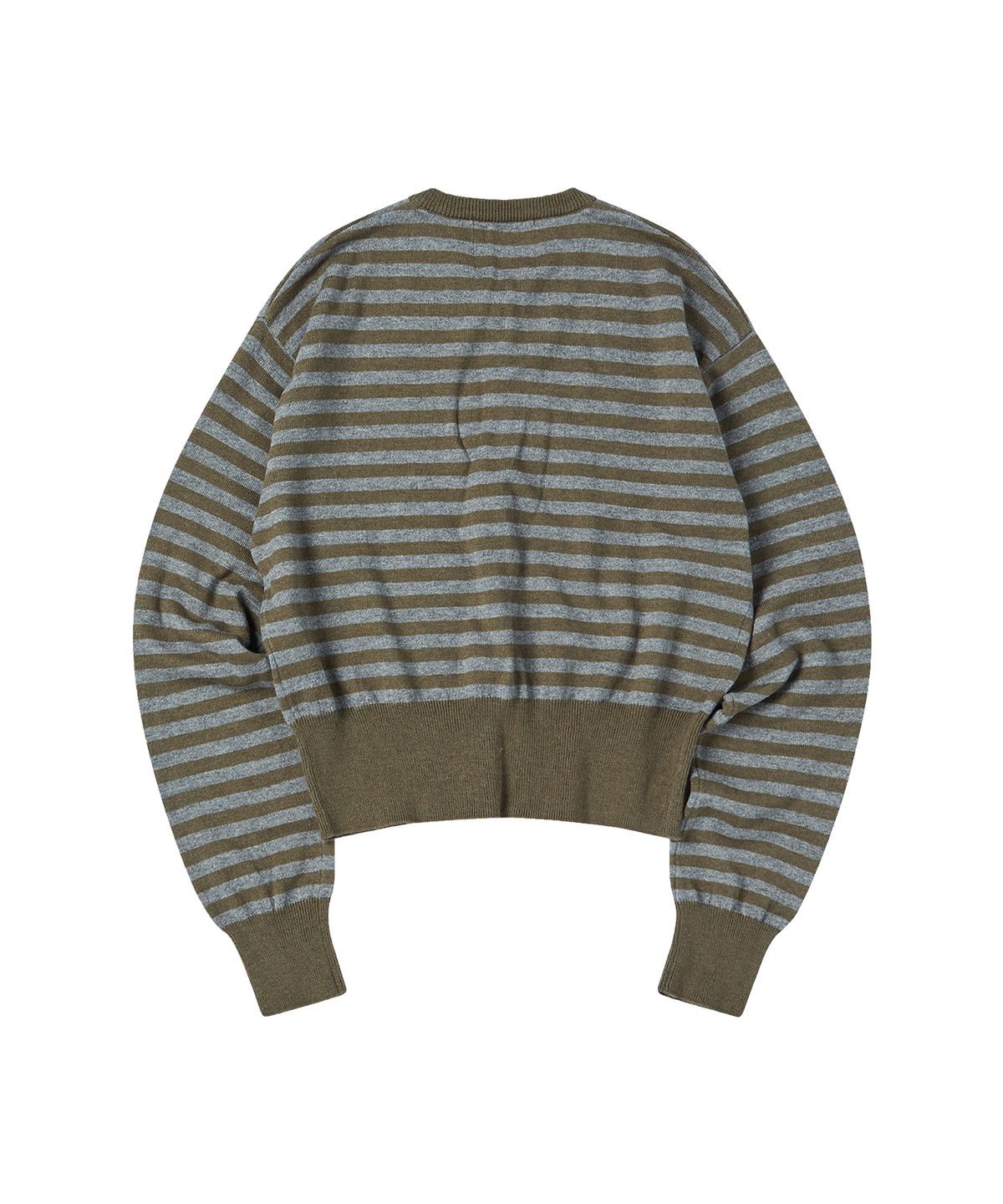꼬모니노즈(COMONINOZ) W BUTTON STRIPE CARDIGAN [KHAKI]