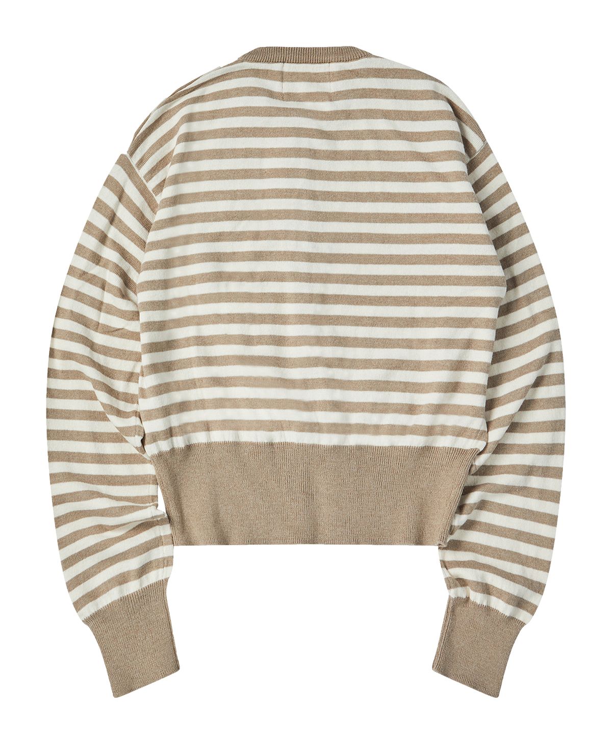 꼬모니노즈(COMONINOZ) W BUTTON STRIPE CARDIGAN [BEIGE]