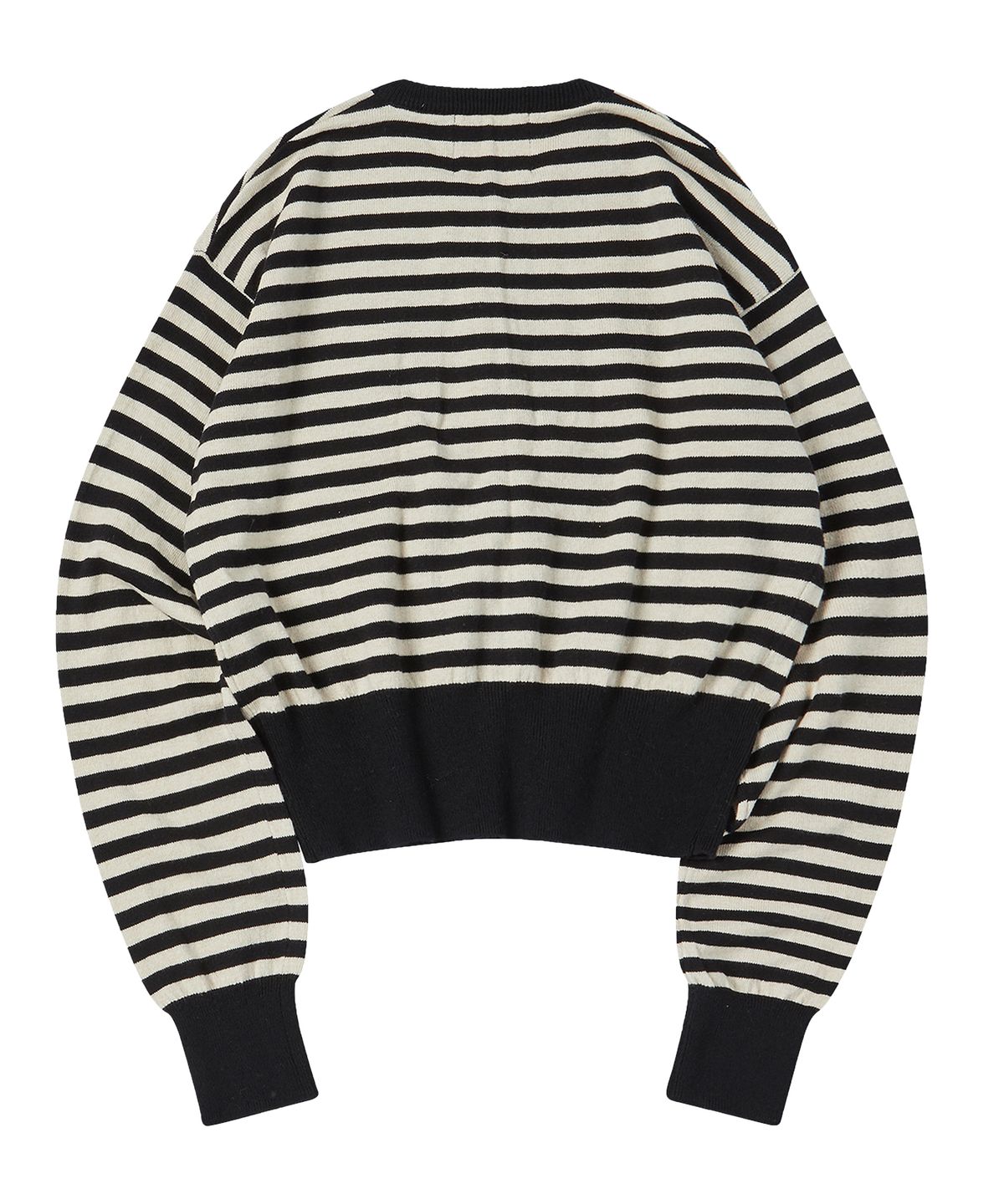 꼬모니노즈(COMONINOZ) W BUTTON STRIPE CARDIGAN [BLACK]