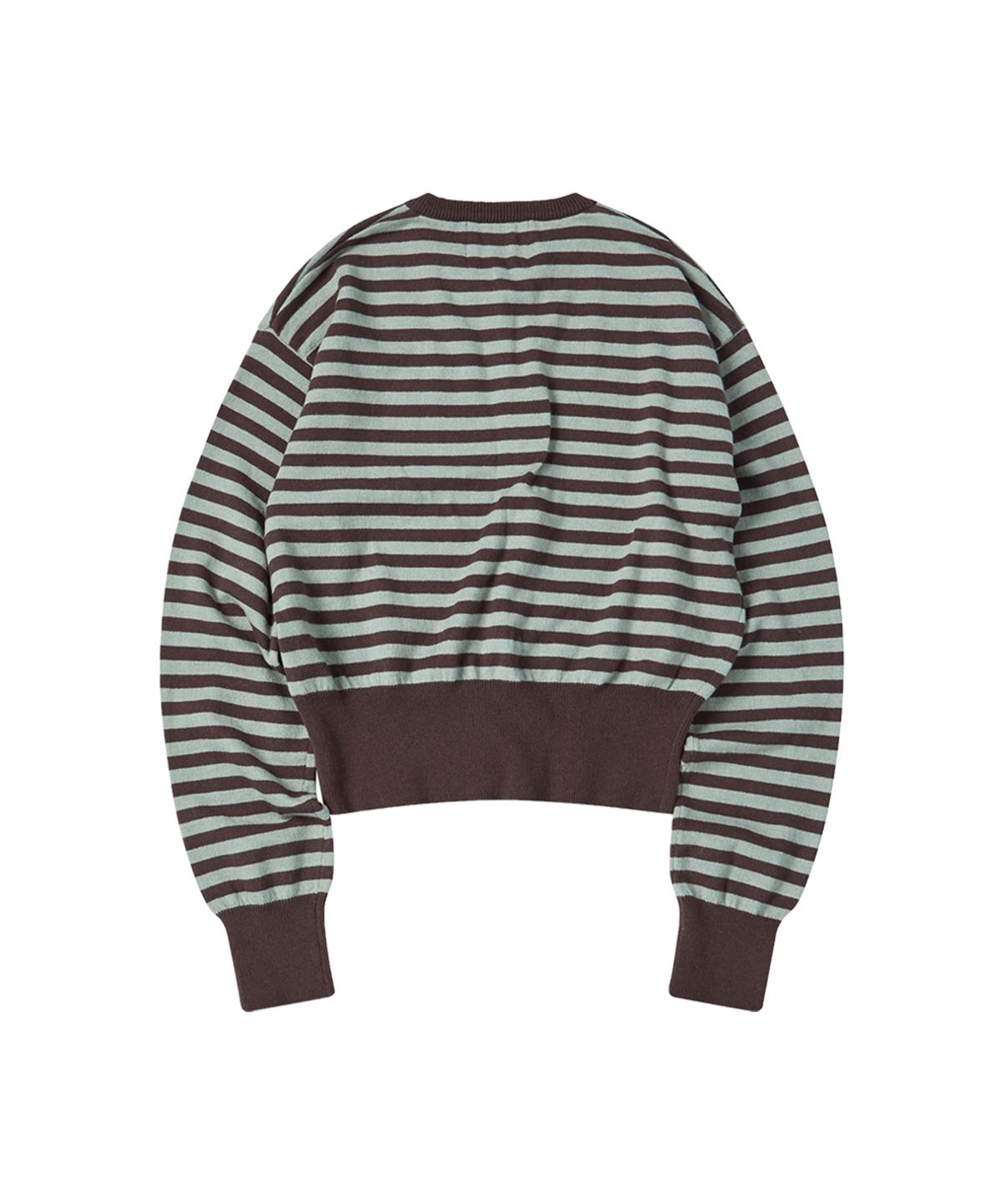꼬모니노즈(COMONINOZ) W BUTTON STRIPE CARDIGAN [BROWN]