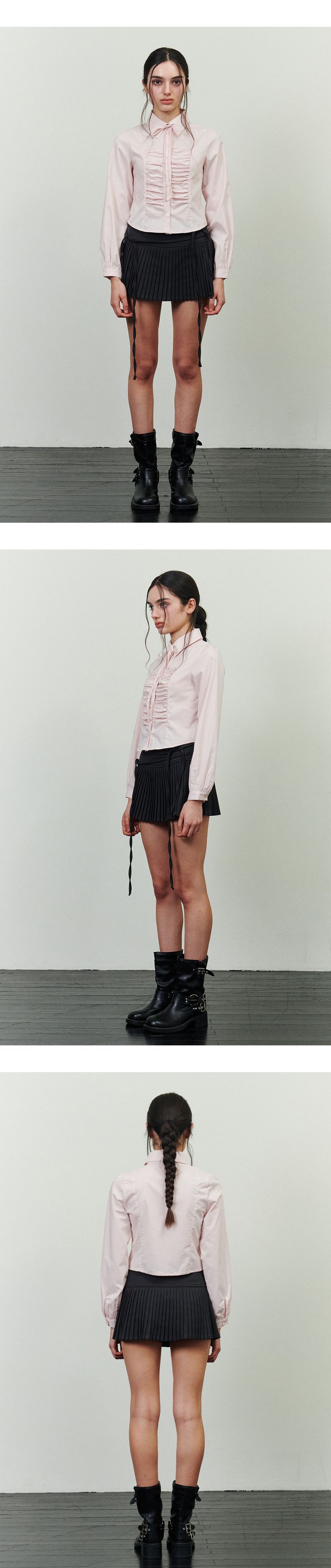 MUSINSA公式 | PAINORPLEASURE ELIN SHIRRING SHIRT pink