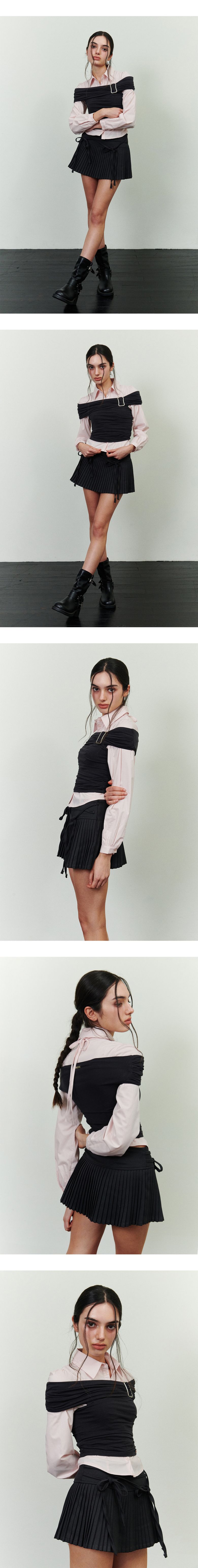 MUSINSA公式 | PAINORPLEASURE ELIN SHIRRING SHIRT pink