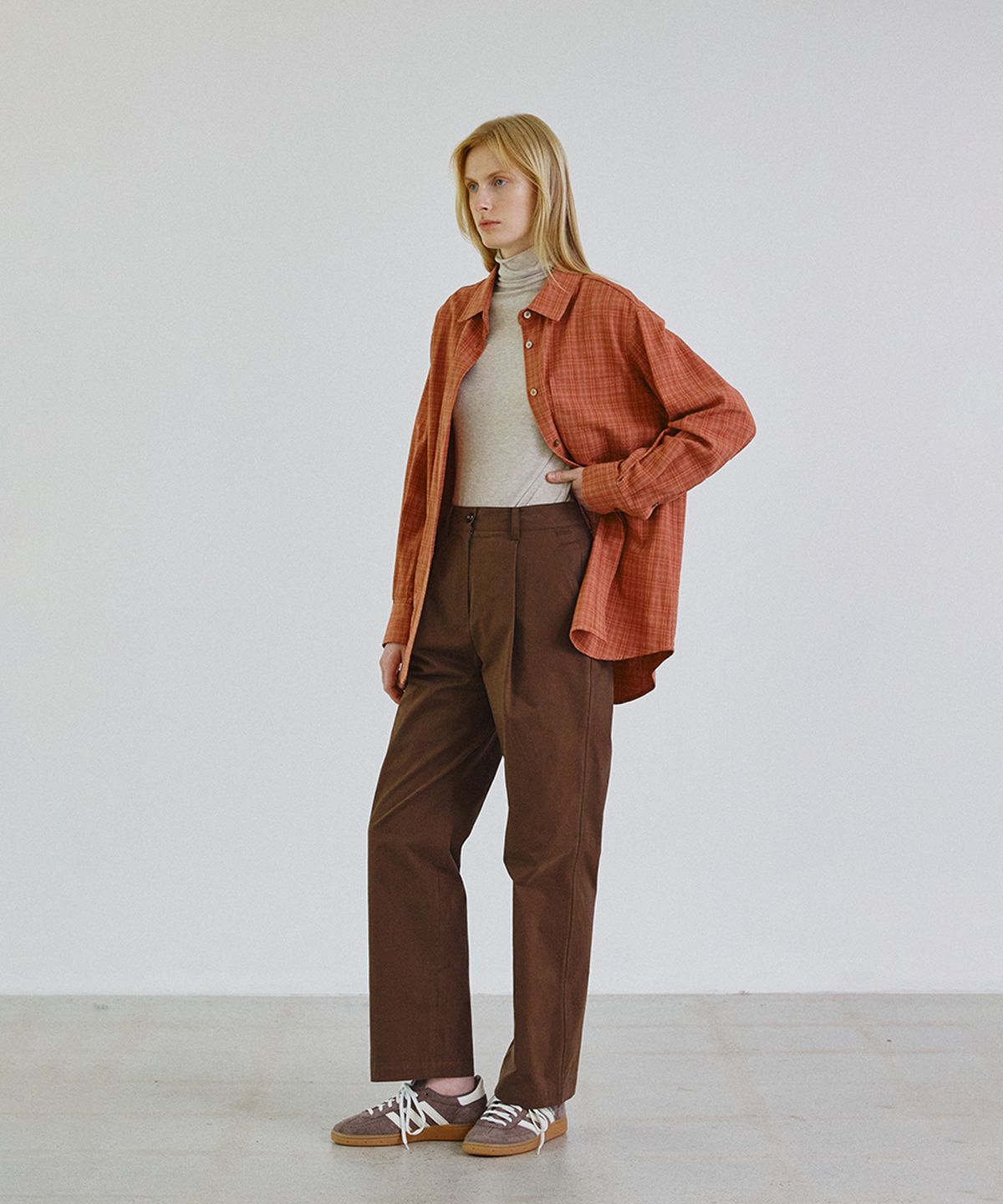 스텝어라운드(STEP AROUND) Oversize vintage check shirts_RED