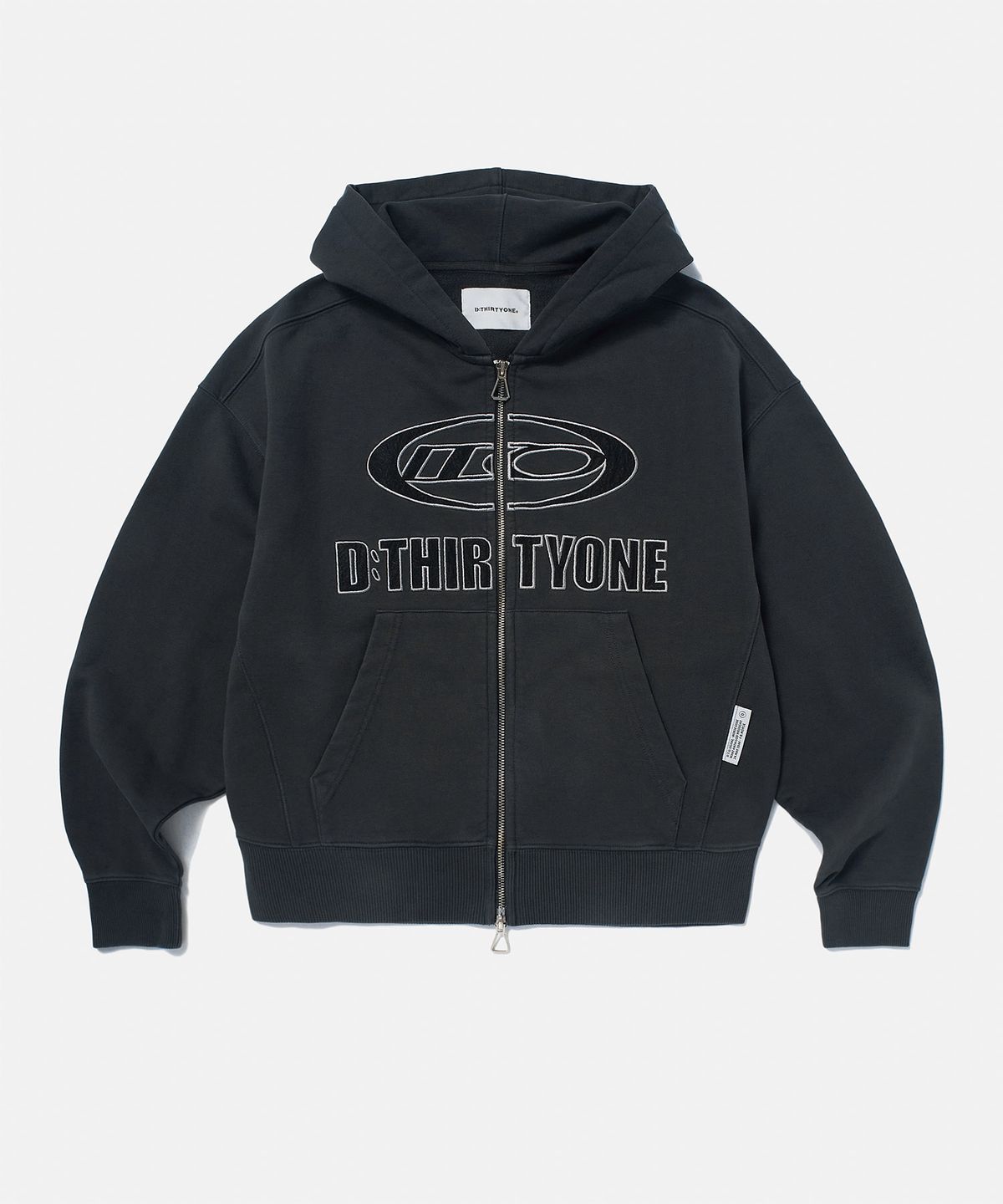 디써티원(DTHIRTYONE) DTO Applique Pigment Zip Hoodie (CHARCOAL GREY)