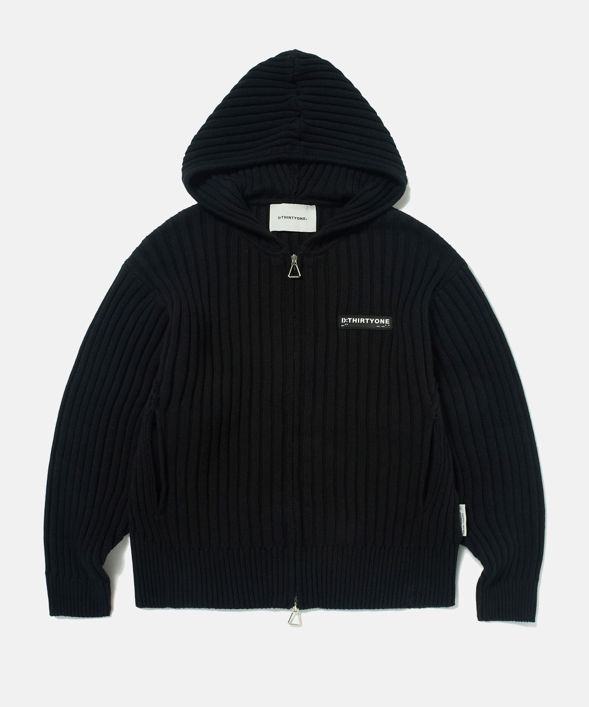 디써티원(DTHIRTYONE) Ribbed Zip Hoodie Sweater (BLACK)