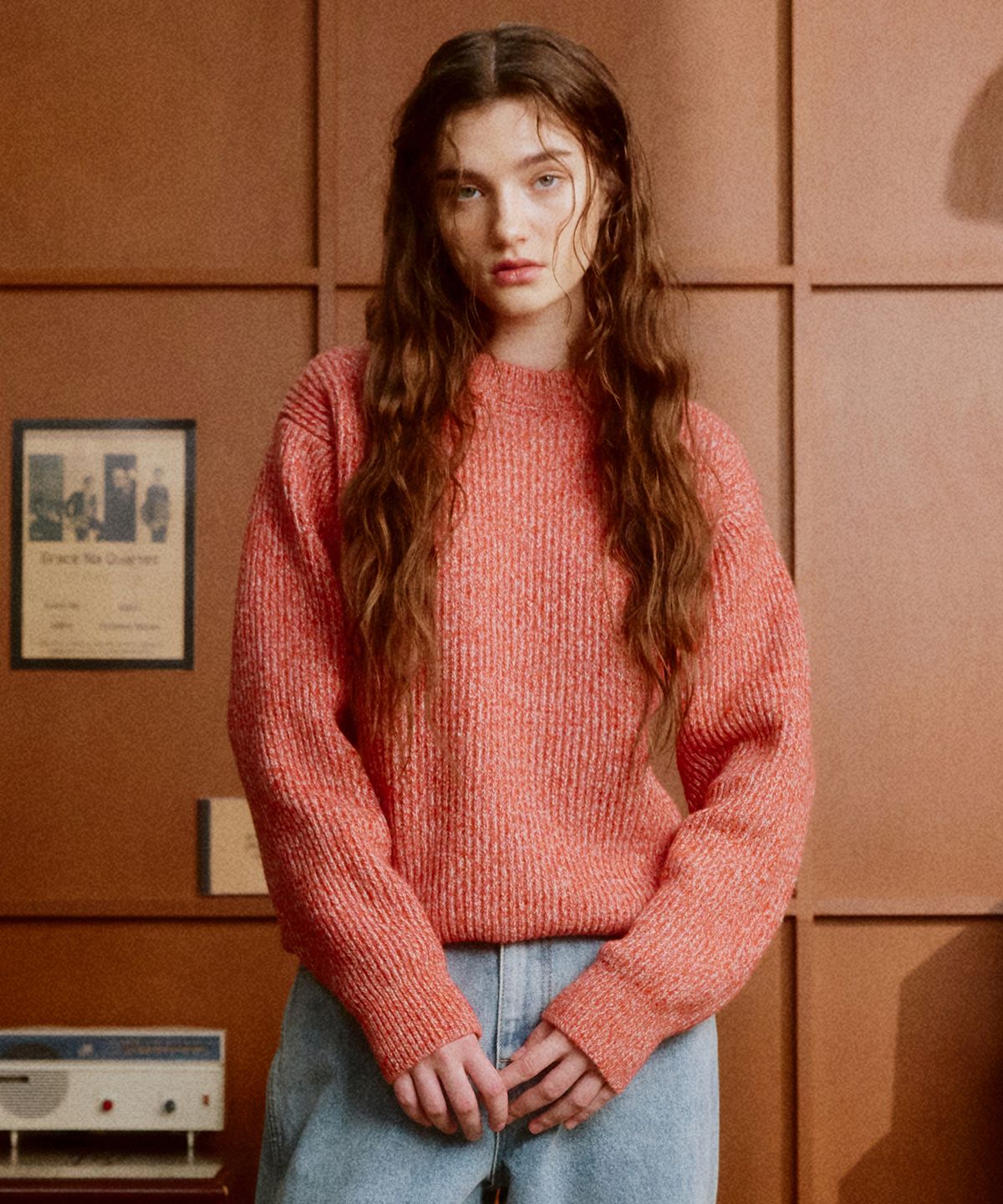 디써티원(DTHIRTYONE) Multi-tweed Sweater (DARK CORAL)