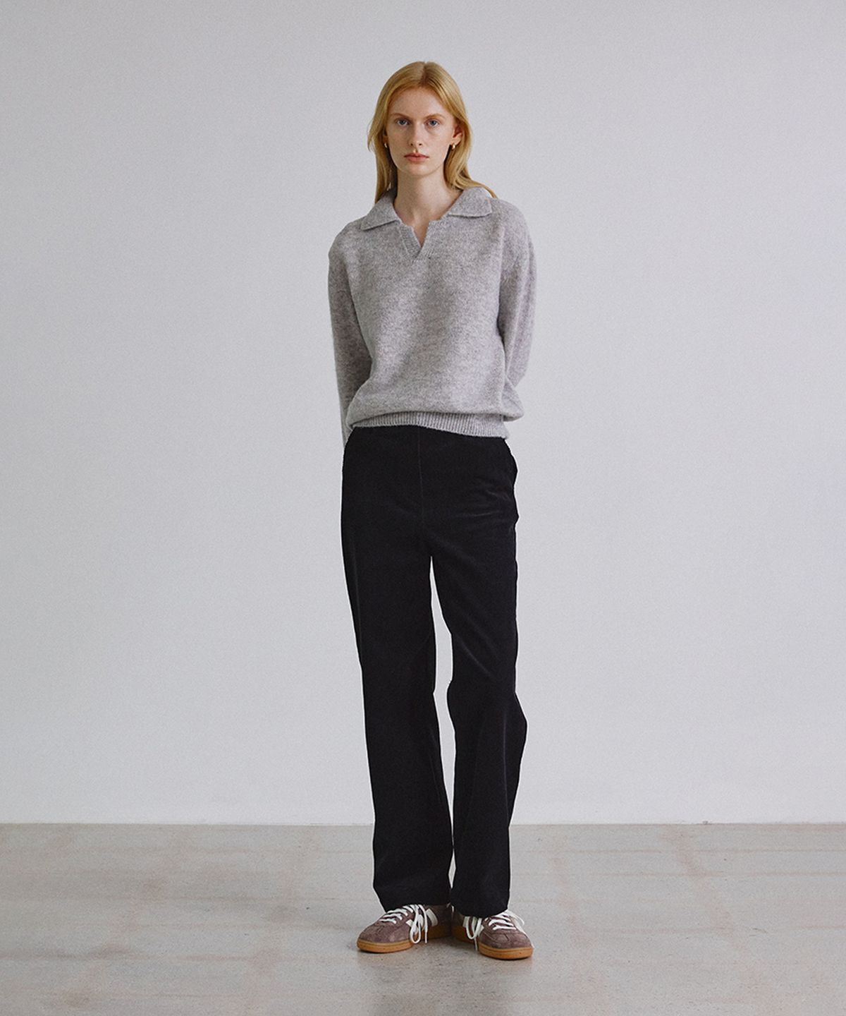 스텝어라운드(STEP AROUND) Corduroy belted straight pants_BLACK