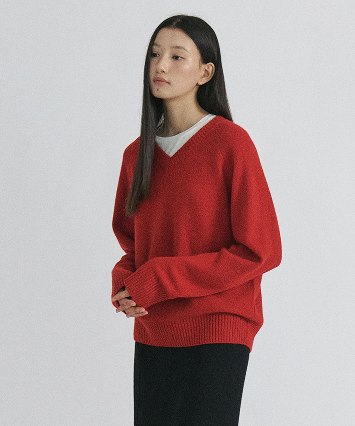 스텝어라운드(STEP AROUND) Cashmere reglan v neck knit_RED
