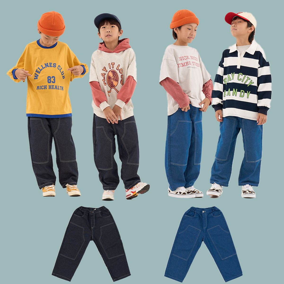 쿠르나르(KRNR) 카미엘 프렌치 패치워크 데님 팬츠 블루
