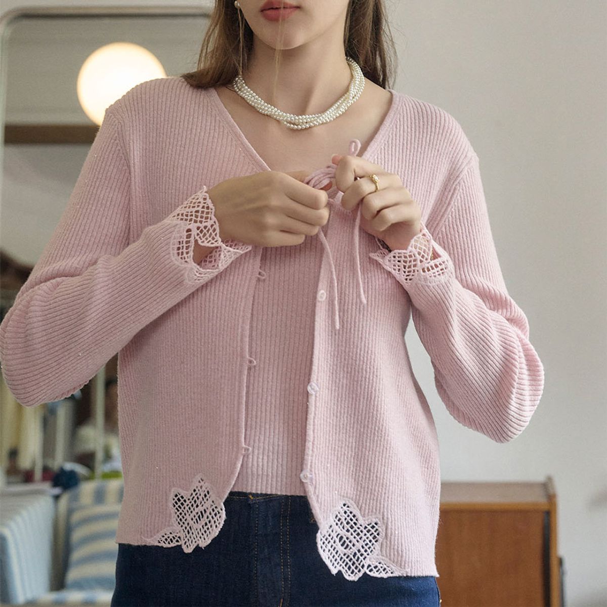 심플레트로(SIMPLE RETRO) SR_Embroidered wool cardigan_PINK