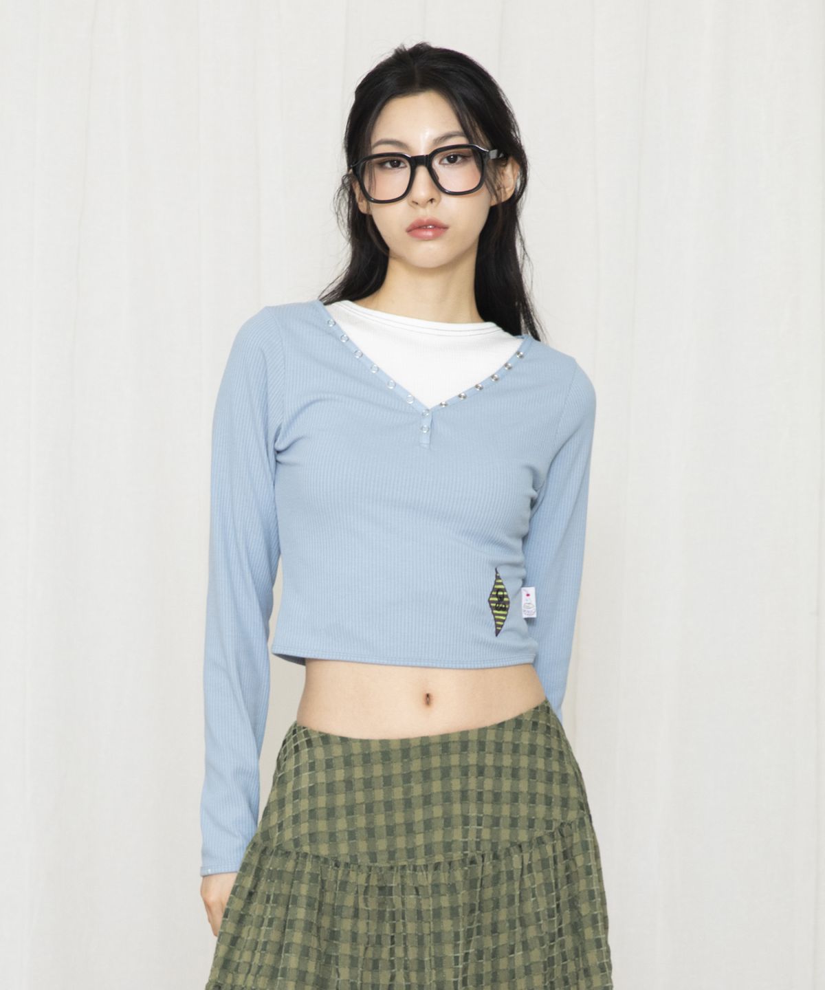 루나키후(RuNaKi'Hu') WXT022 레이어드 스쿱넥 골지 롱슬리브 (BLUE)