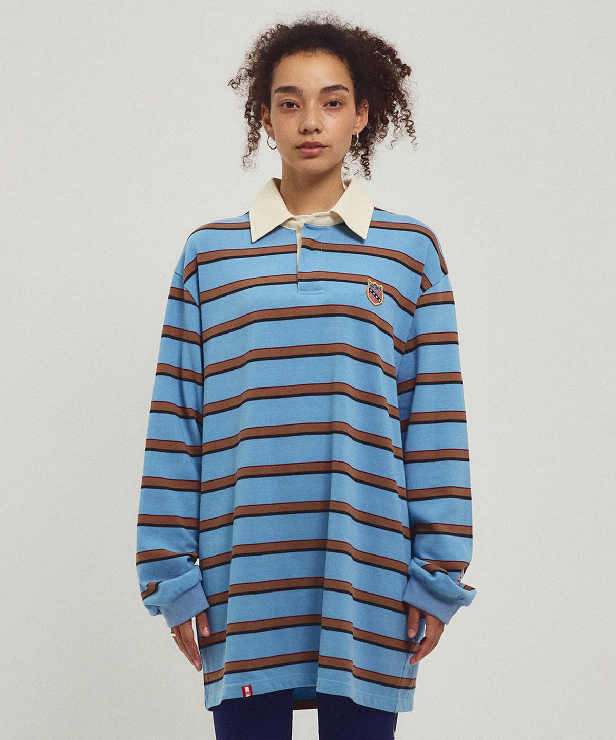 미나수(MENASOO) Menasoo Stripe Rugby T Shirt_Skyblue