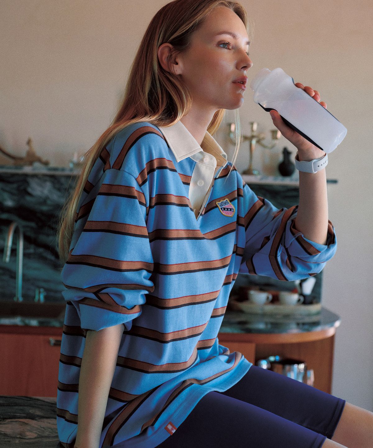 미나수(MENASOO) Menasoo Stripe Rugby T Shirt_Skyblue