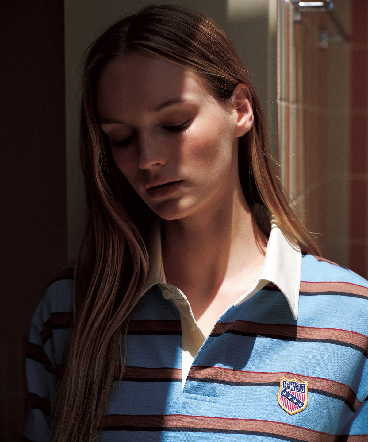 미나수(MENASOO) Menasoo Stripe Rugby T Shirt_Skyblue
