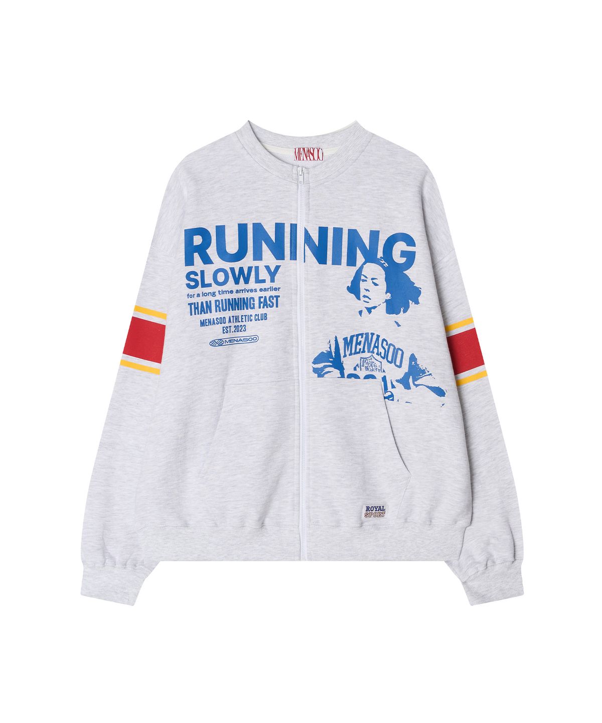 미나수(MENASOO) Round Neck Running Zipup Cardigan_White Melange