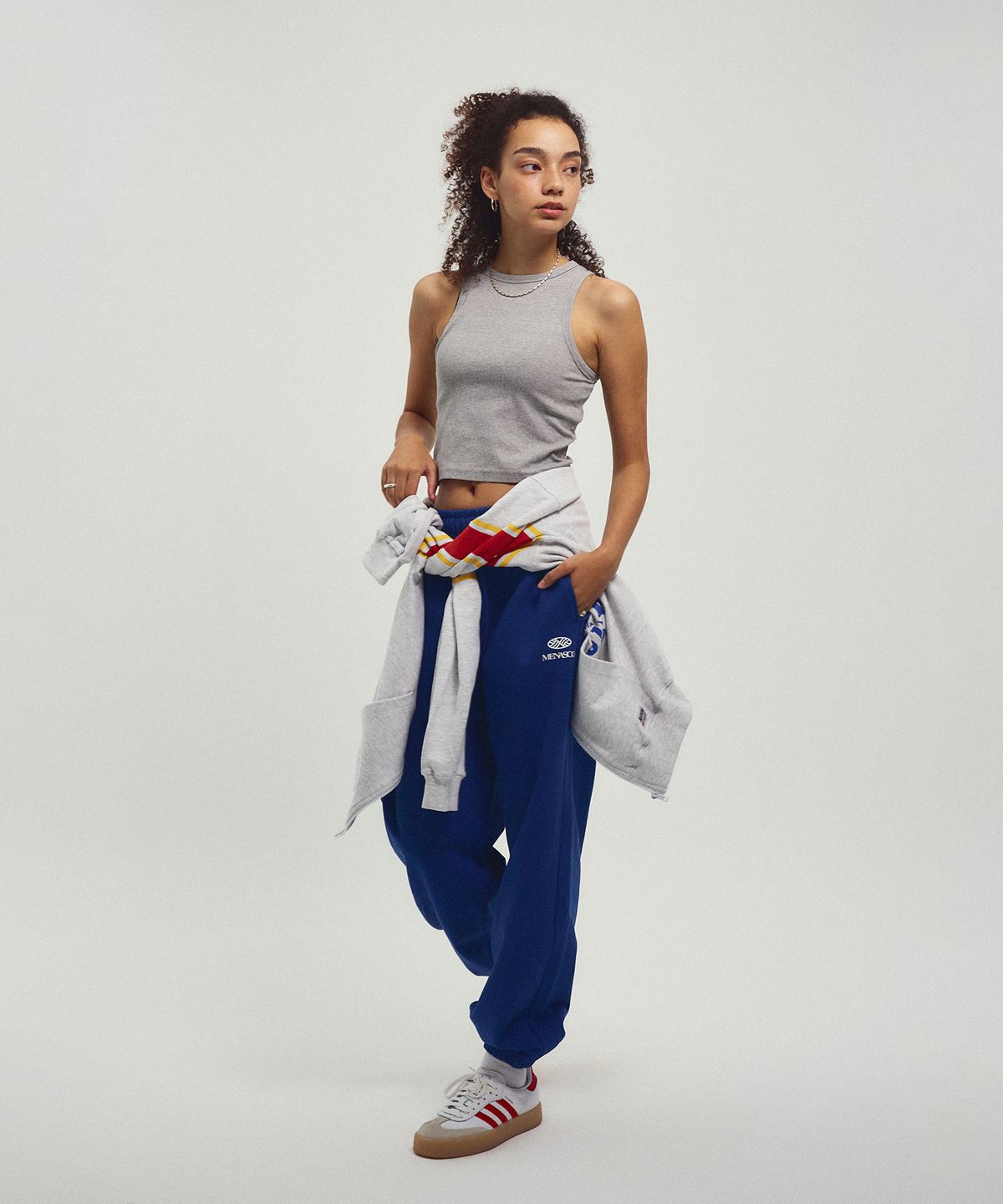 미나수(MENASOO) Round Neck Running Zipup Cardigan_White Melange