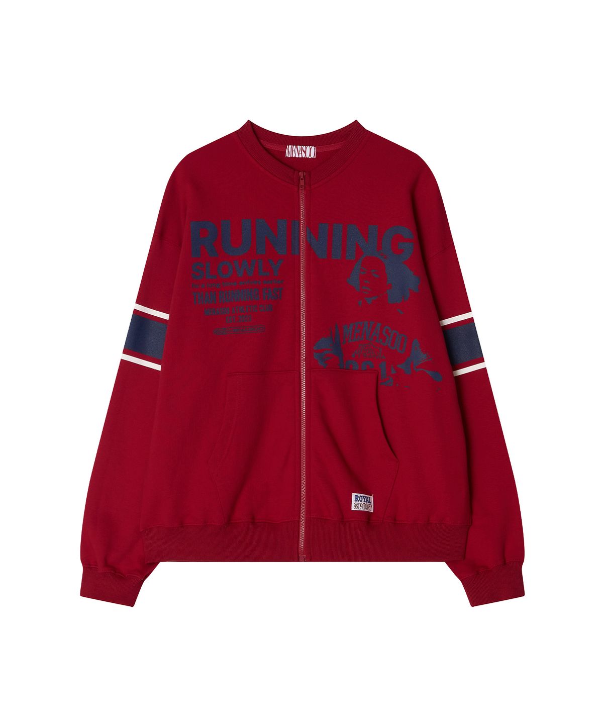 미나수(MENASOO) Round Neck Running Zipup Cardigan_Red