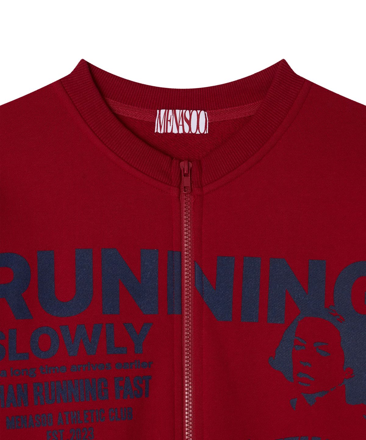 미나수(MENASOO) Round Neck Running Zipup Cardigan_Red