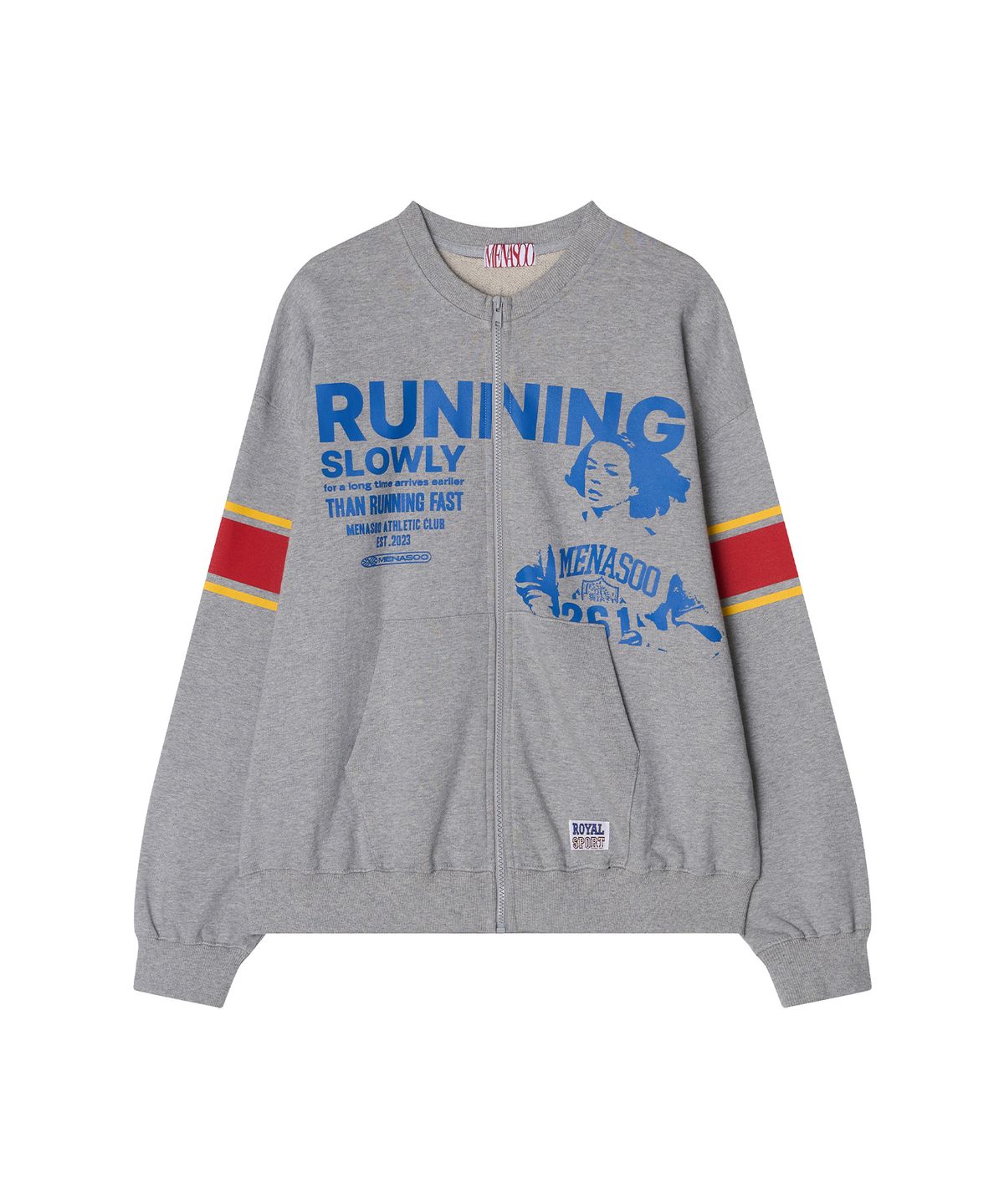 미나수(MENASOO) Round Neck Running Zipup Cardigan_Melange