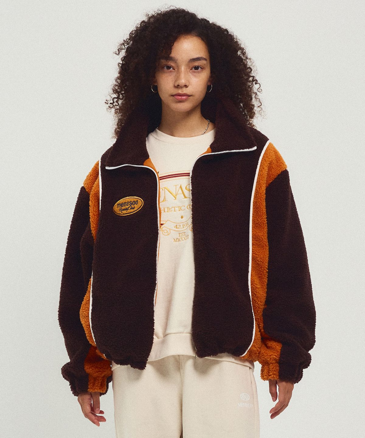 미나수(MENASOO) Fleece Color Reversible Jumper_Brown