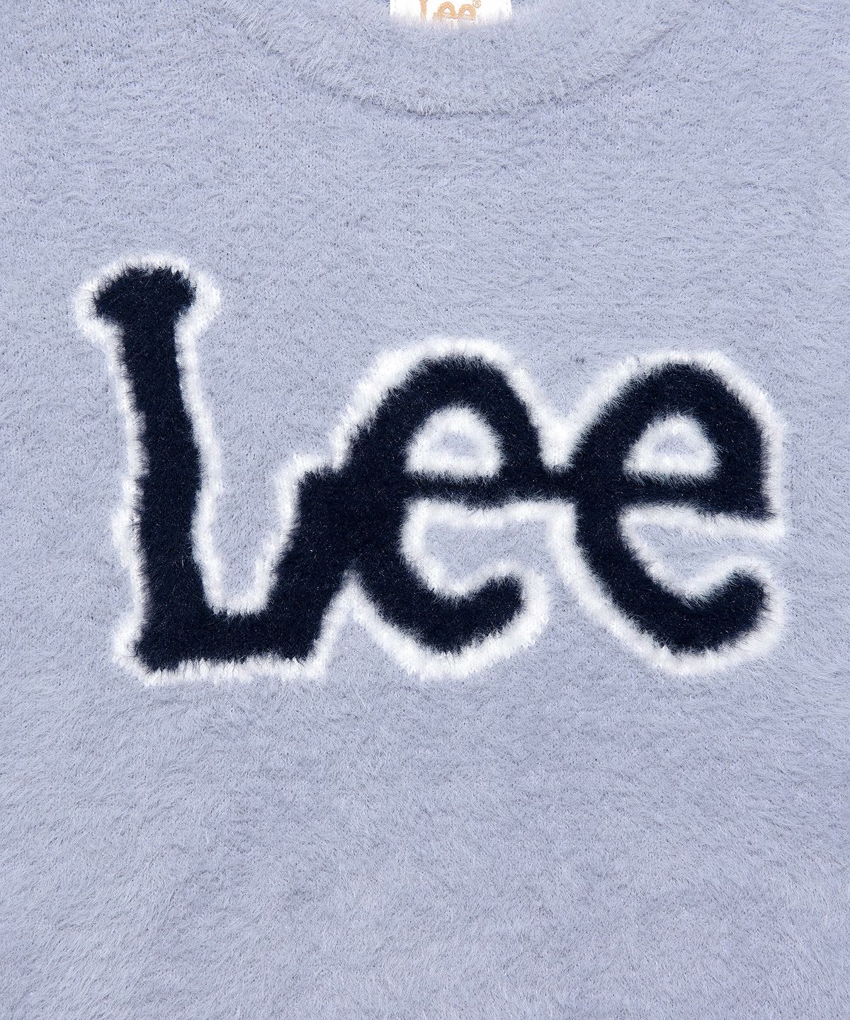 리(LEE) 우먼 라운드 헤어리 로고 니트 스카이블루