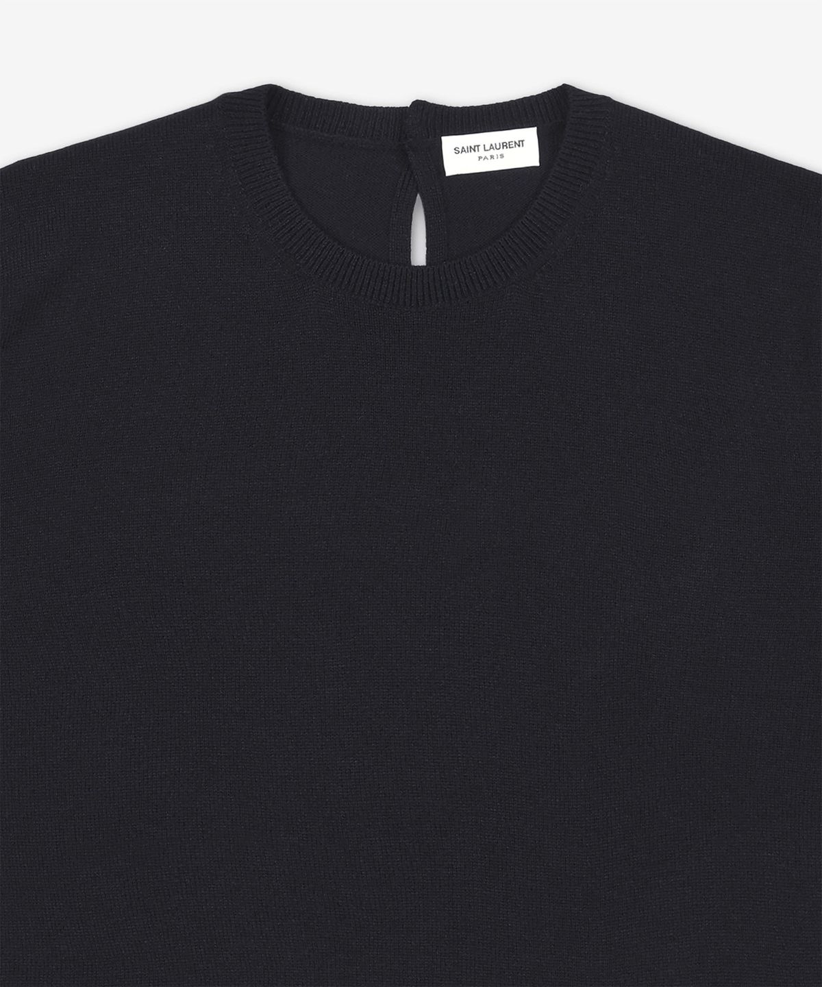 생로랑(SAINT LAURENT) 울 크루넥 반소매 니트 - 블랙 / 800574Y76IY1000