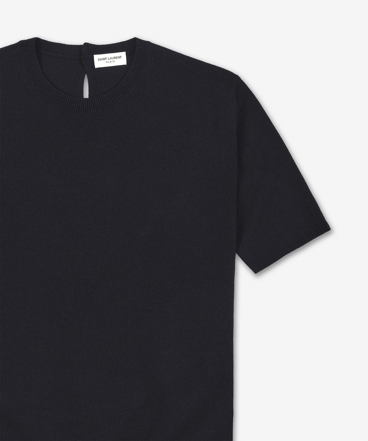 생로랑(SAINT LAURENT) 울 크루넥 반소매 니트 - 블랙 / 800574Y76IY1000