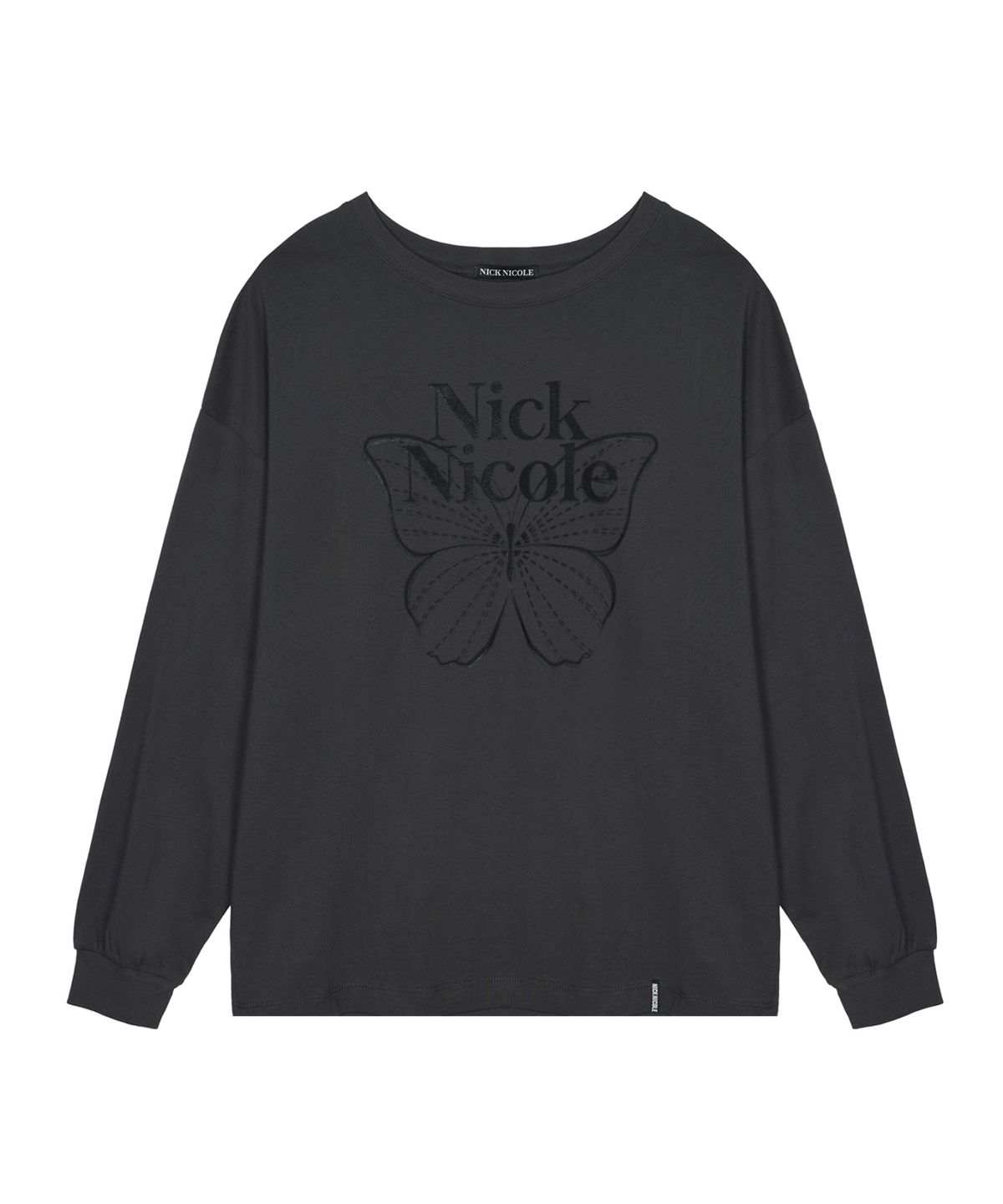 닉앤니콜(NICK&NICOLE) BUTTERFLY SIGNATURE LS TOP_CHARCOAL BLACK