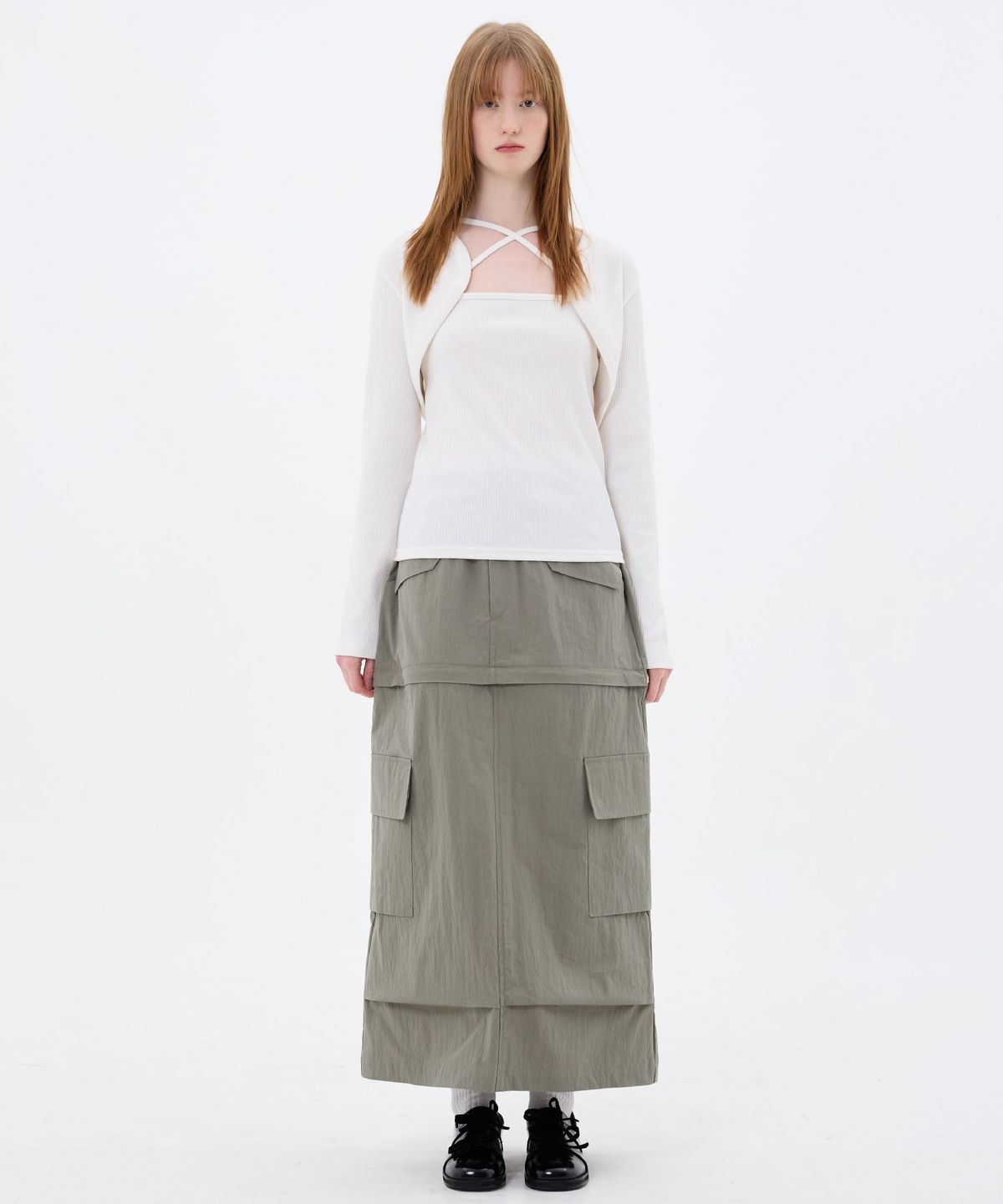 아리킴(ARIKIM) DOUBLE CUT CAGO SKIRT / KHAKI