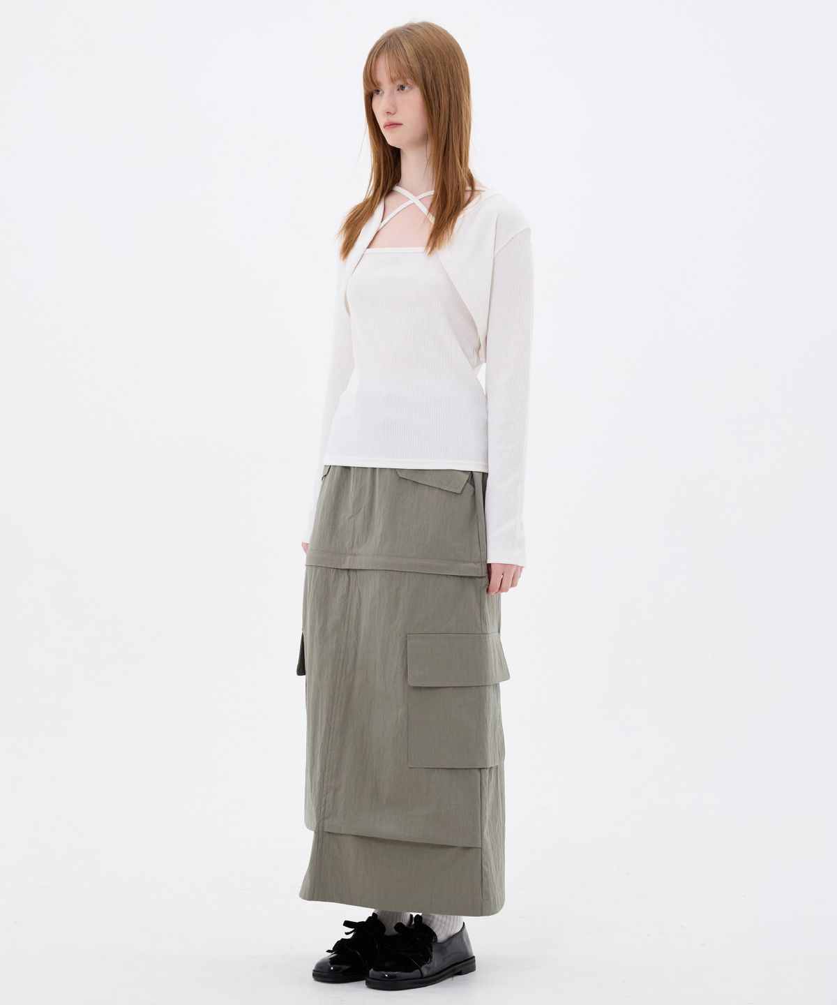 아리킴(ARIKIM) DOUBLE CUT CAGO SKIRT / KHAKI