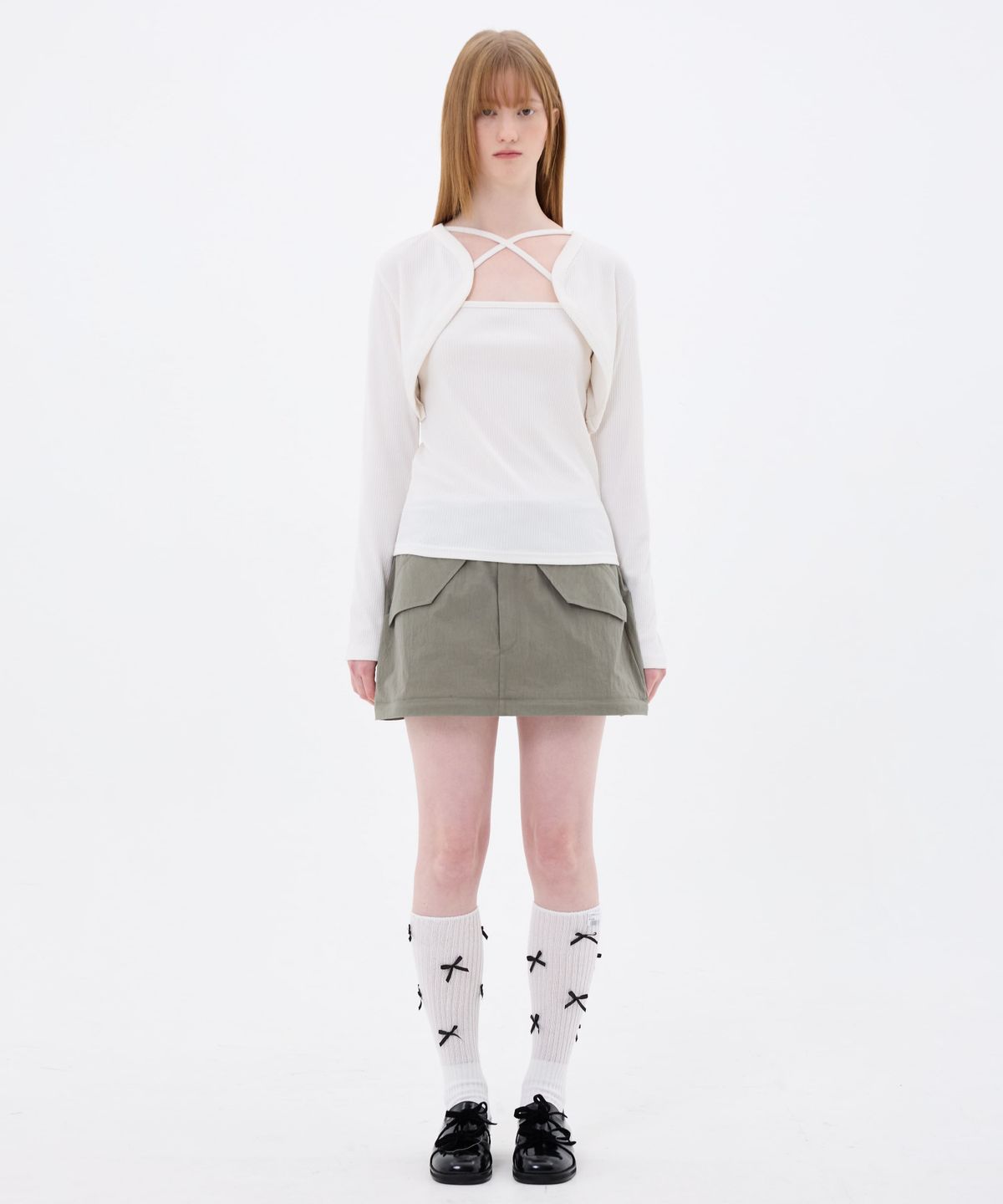 아리킴(ARIKIM) DOUBLE CUT CAGO SKIRT / KHAKI