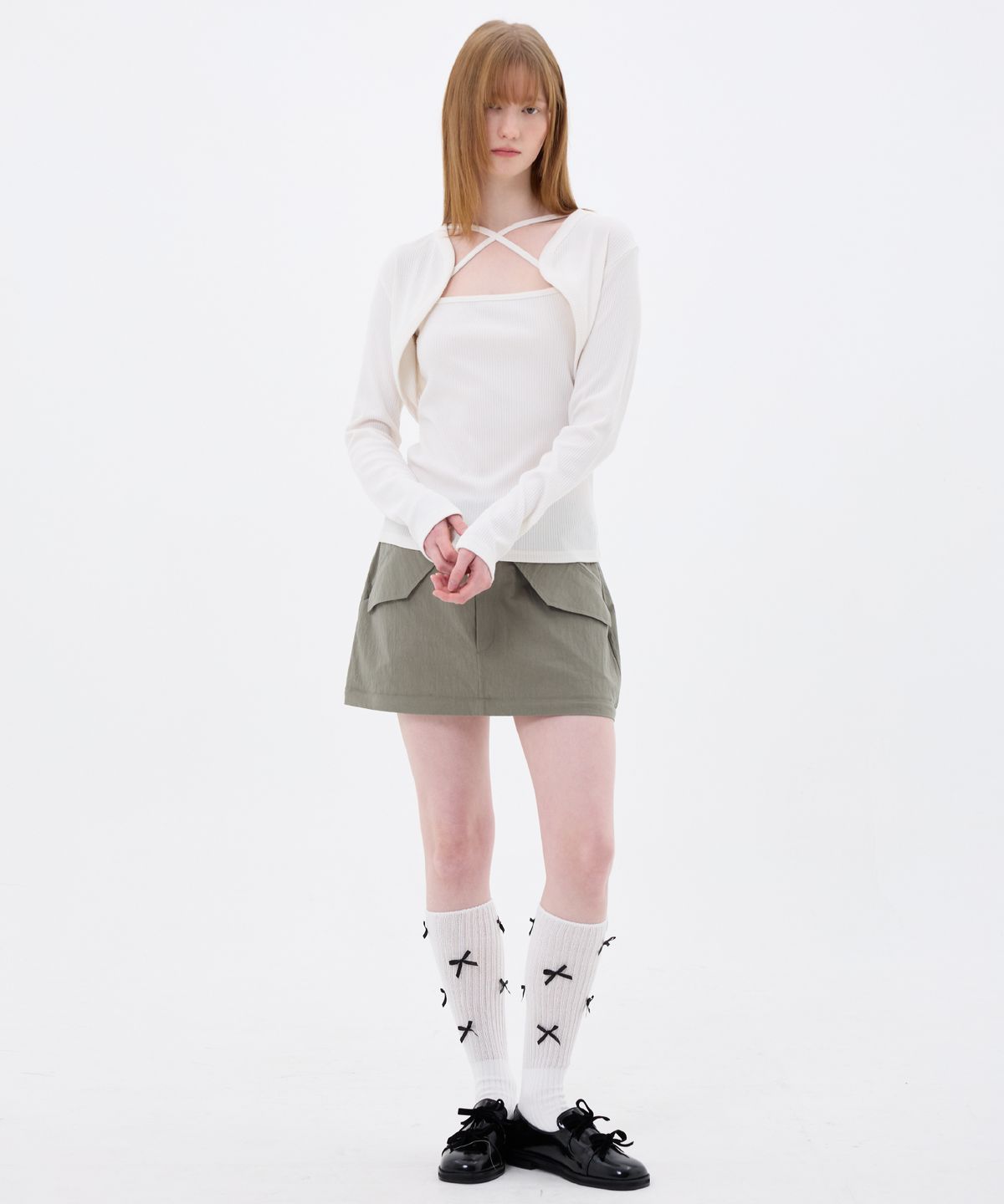아리킴(ARIKIM) DOUBLE CUT CAGO SKIRT / KHAKI