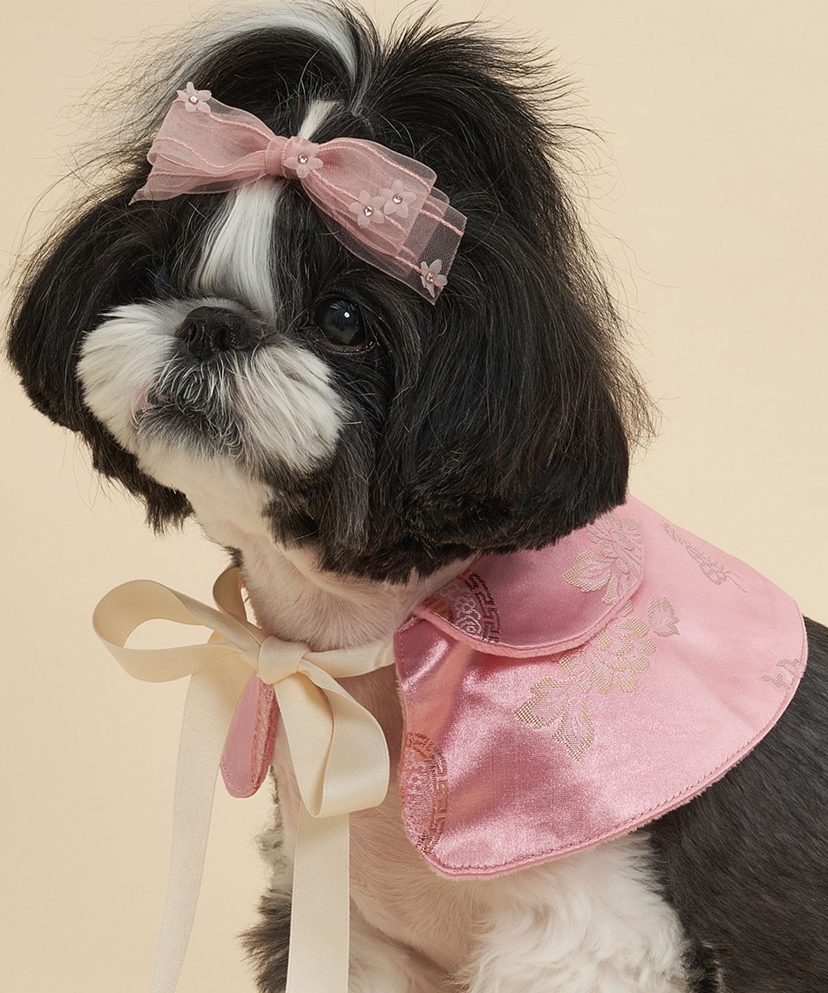 도그아이(DOGI) 강아지 리본끈 한복 케이프 핑크