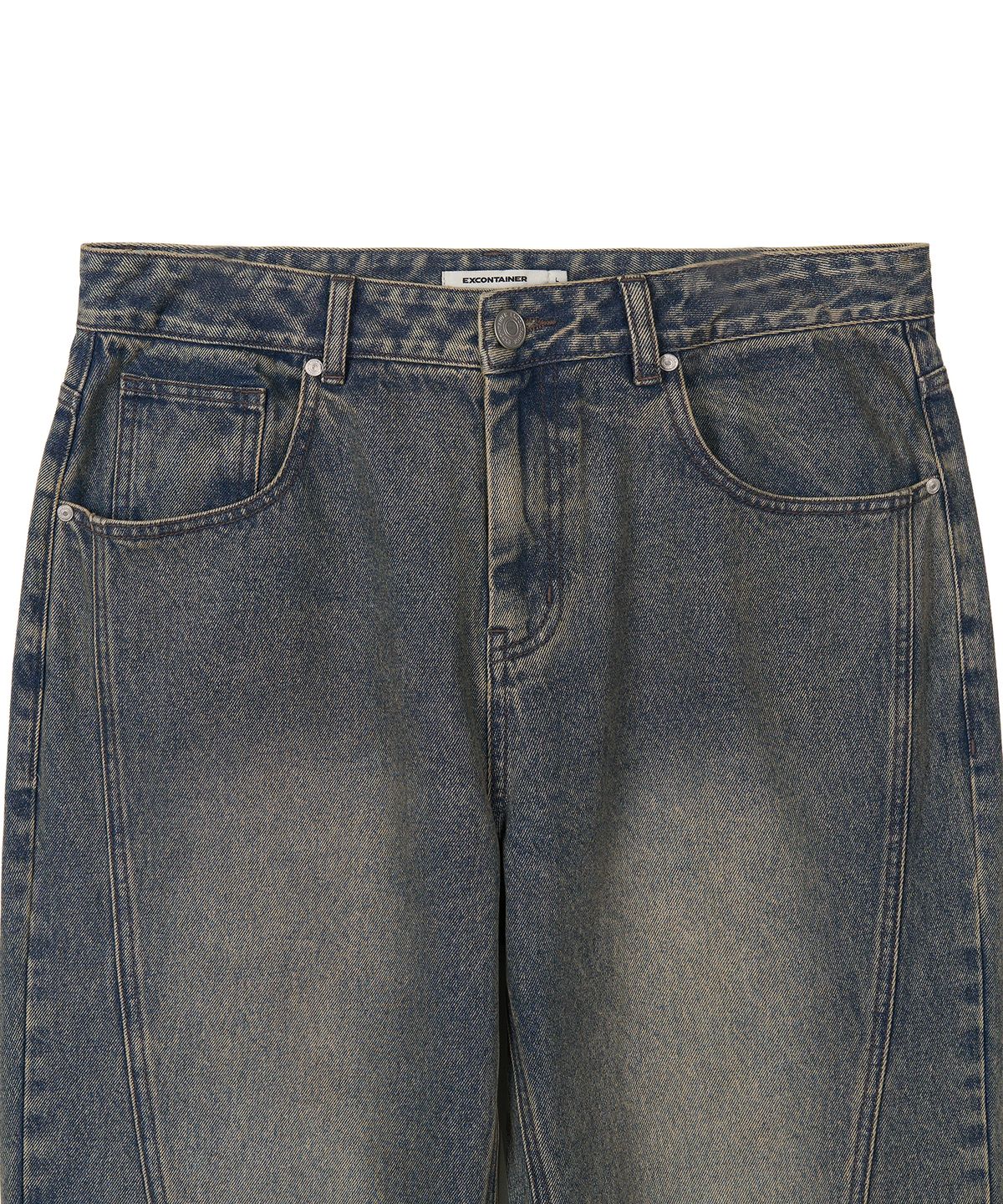 엑스컨테이너(EXCONTAINER) 커브드 라인 와이드 데님 팬츠 (SAND BLUE)