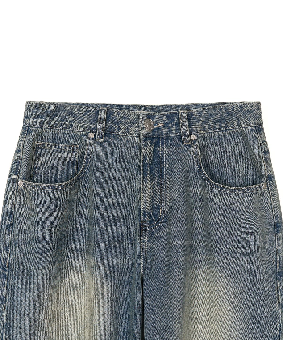 엑스컨테이너(EXCONTAINER) 빈티지 워시드 와이드 데님 팬츠 (BEIGE BLUE)