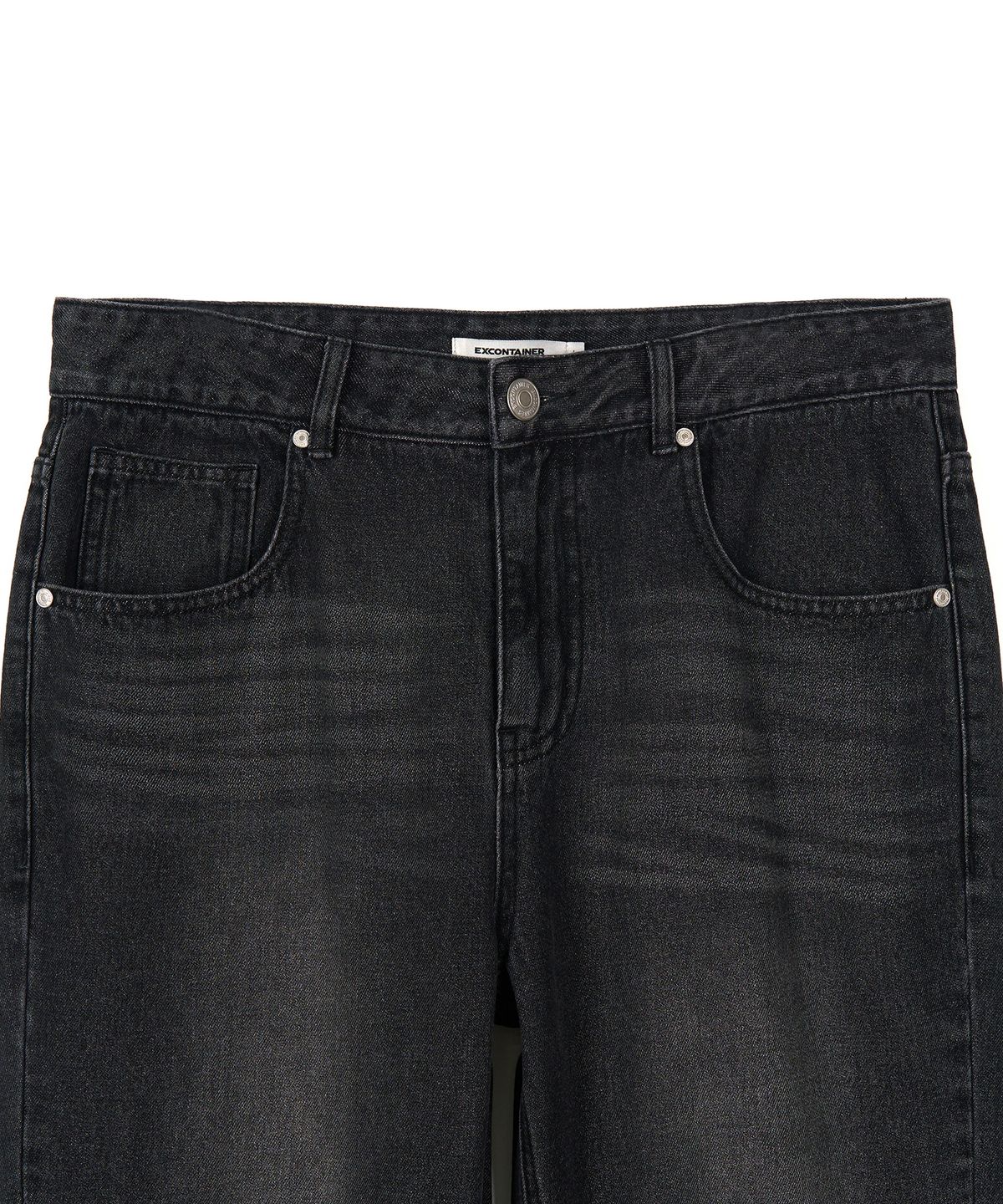 엑스컨테이너(EXCONTAINER) 세미 와이드 부츠컷 데님 팬츠 (WASHED BLACK)