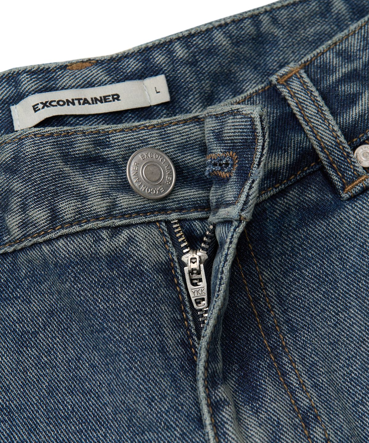 엑스컨테이너(EXCONTAINER) 세미 와이드 부츠컷 데님 팬츠 (MEDIUM INDIGO)