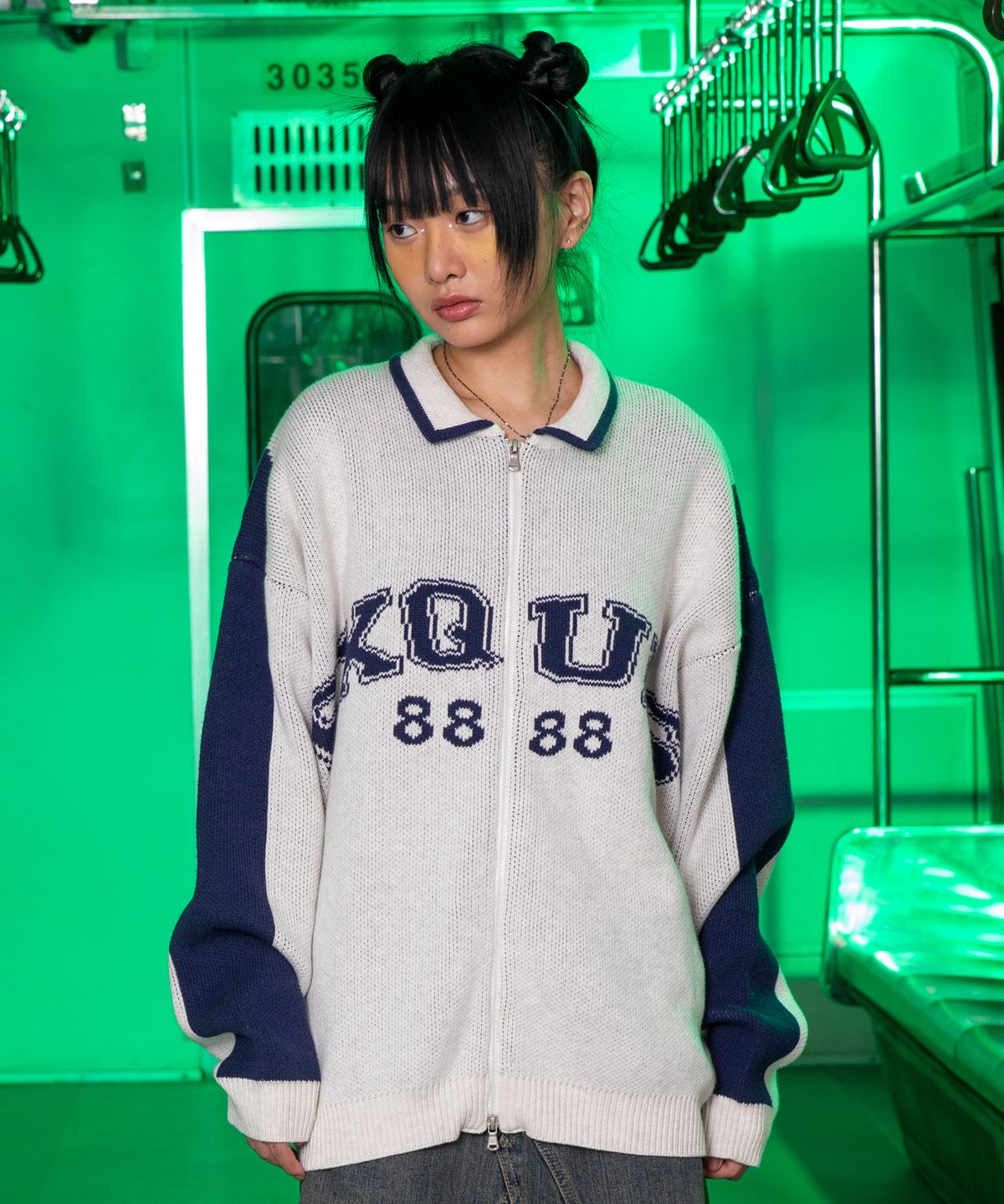 엑스톤즈(XTONZ) XTK115 라피네 카라 니트 집업 (BLUE)
