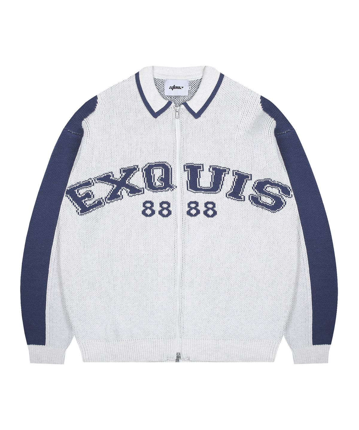 엑스톤즈(XTONZ) XTK115 라피네 카라 니트 집업 (BLUE)