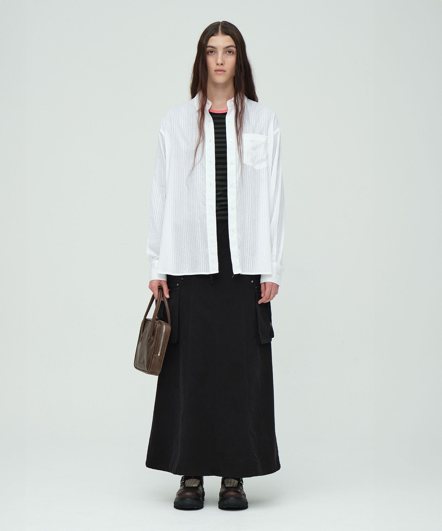 MUSINSA | MARGESHERWOOD PIPING SLIM TOTE_washed brown pull-up
