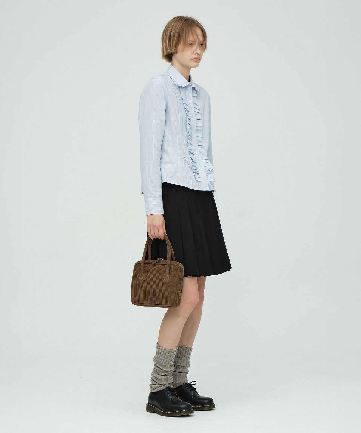 마지셔우드(MARGESHERWOOD) PIPING SLIM TOTE_cocoa corduroy suede