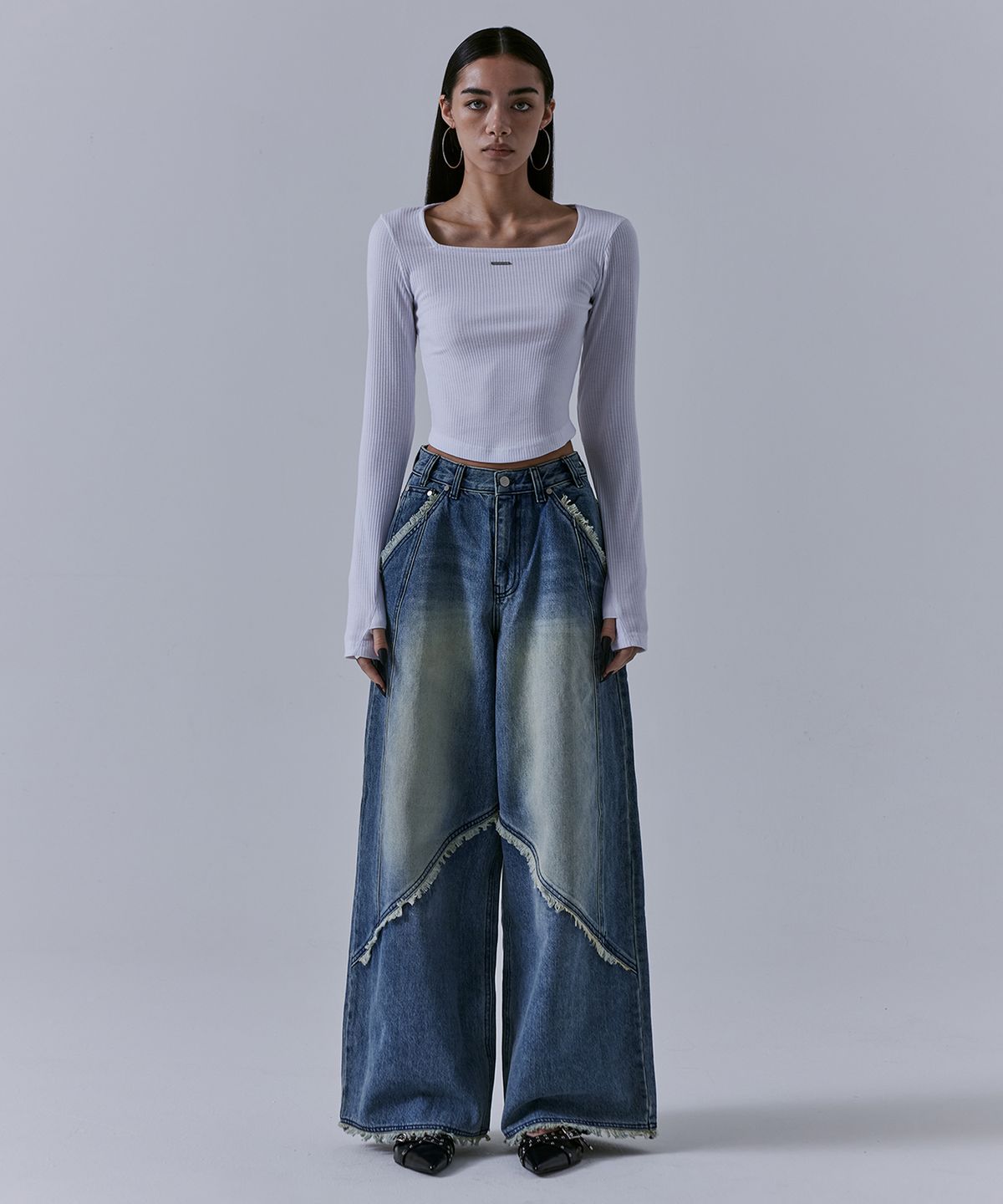 트리밍버드(TREEMINGBIRD) Incision Tassel Denim Pants [ Blue ]