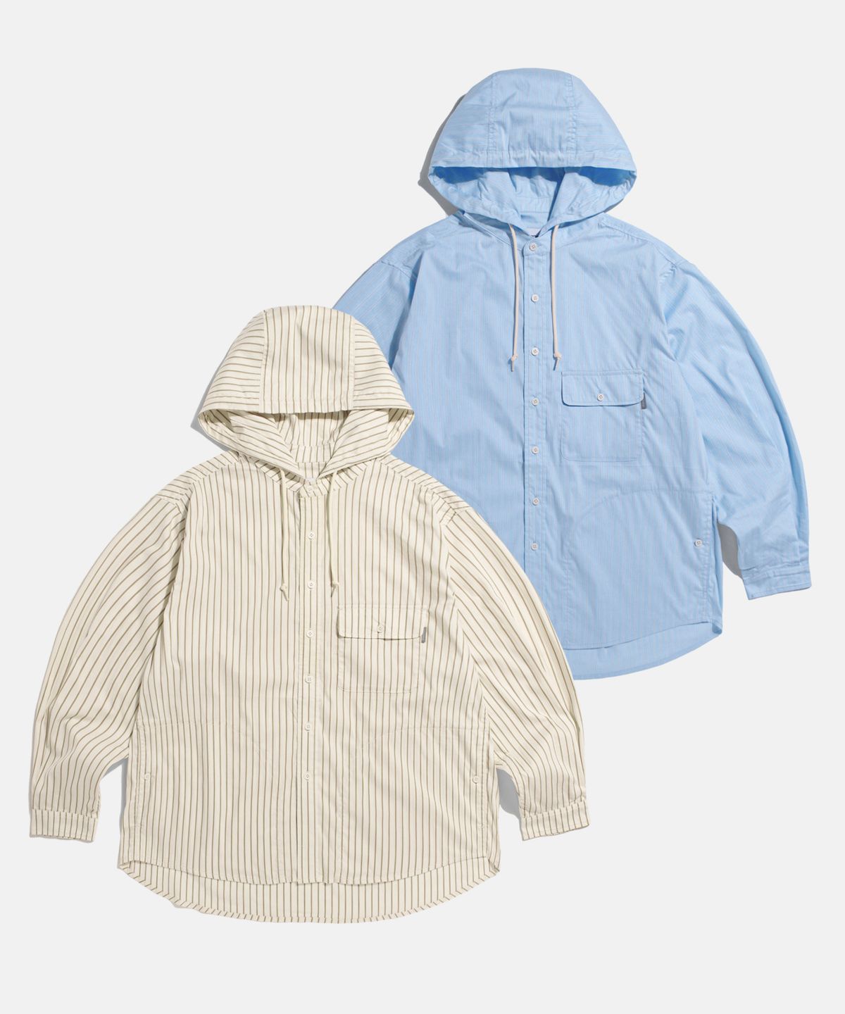 에스피오나지(ESPIONAGE) Hooded Over Shirt Jacket Blue Stripe