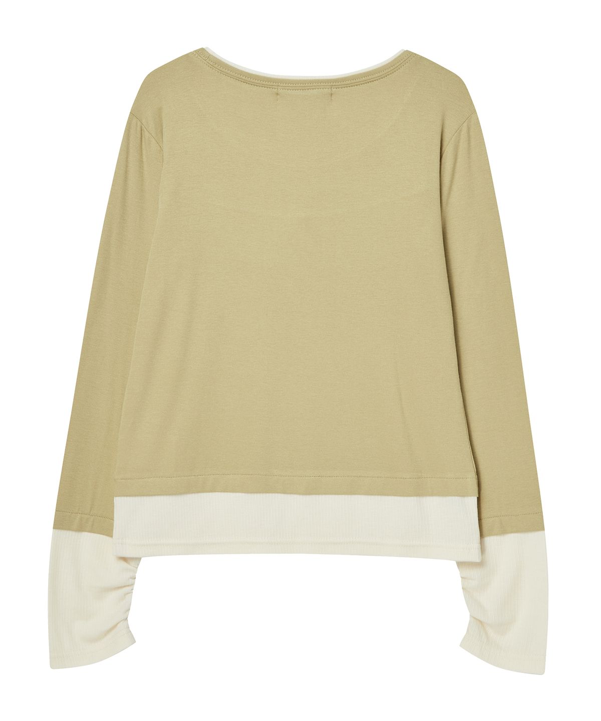 델리센트(DELICCENT) 립 레이어드 배색 티 [OLIVE GREEN]