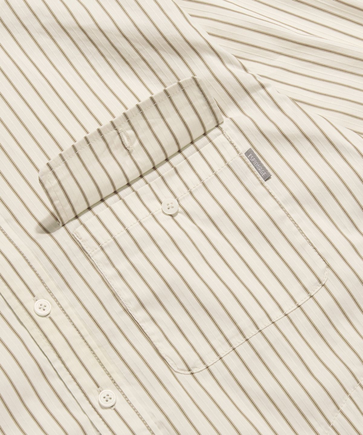 에스피오나지(ESPIONAGE) Hooded Over Shirt Jacket Ivory Stripe
