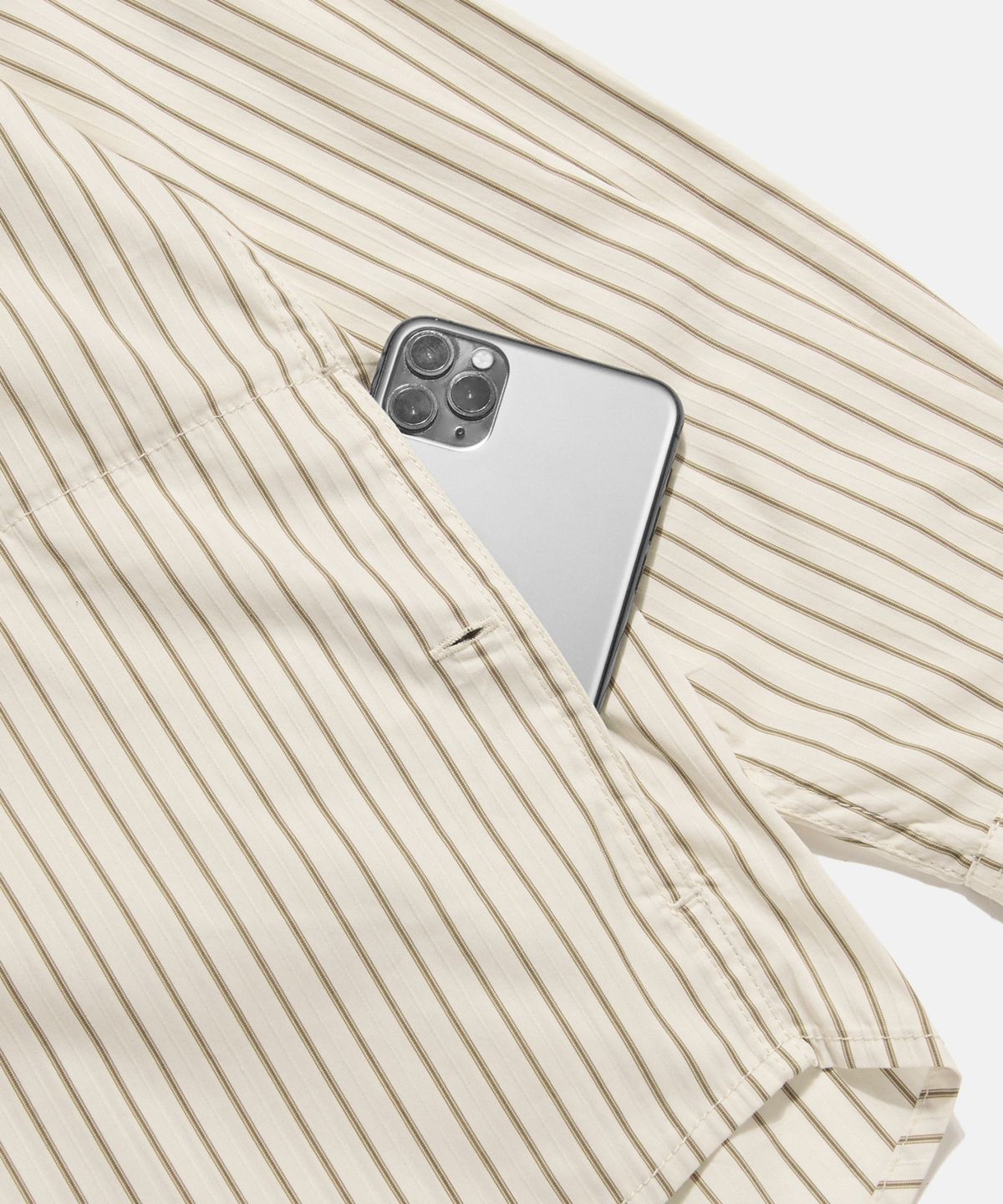 에스피오나지(ESPIONAGE) Hooded Over Shirt Jacket Ivory Stripe