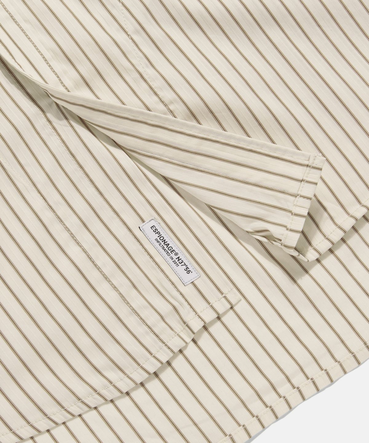 에스피오나지(ESPIONAGE) Hooded Over Shirt Jacket Ivory Stripe